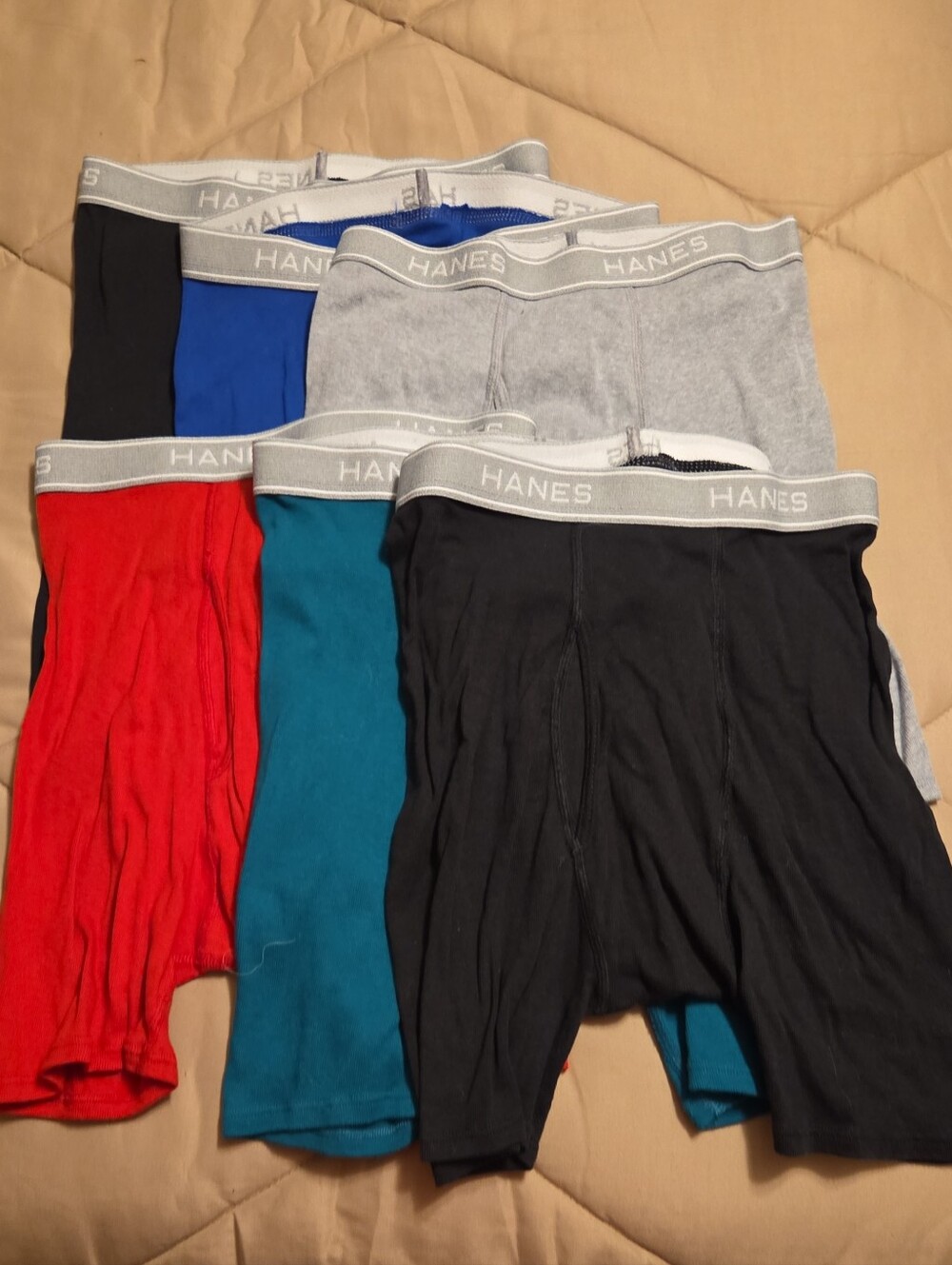 Hanes Men's Boxer Briefs Pack - Black, Red, Blue, Green, Gray